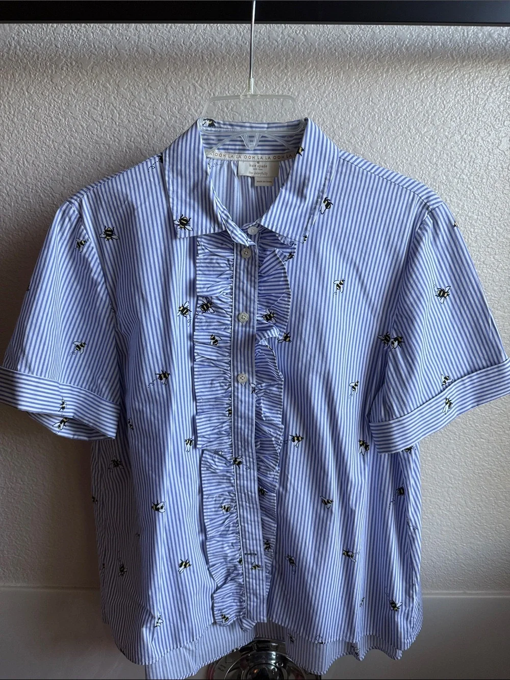 Kate Spade Abuzz Poplin Bumble Bees Blue & White Striped